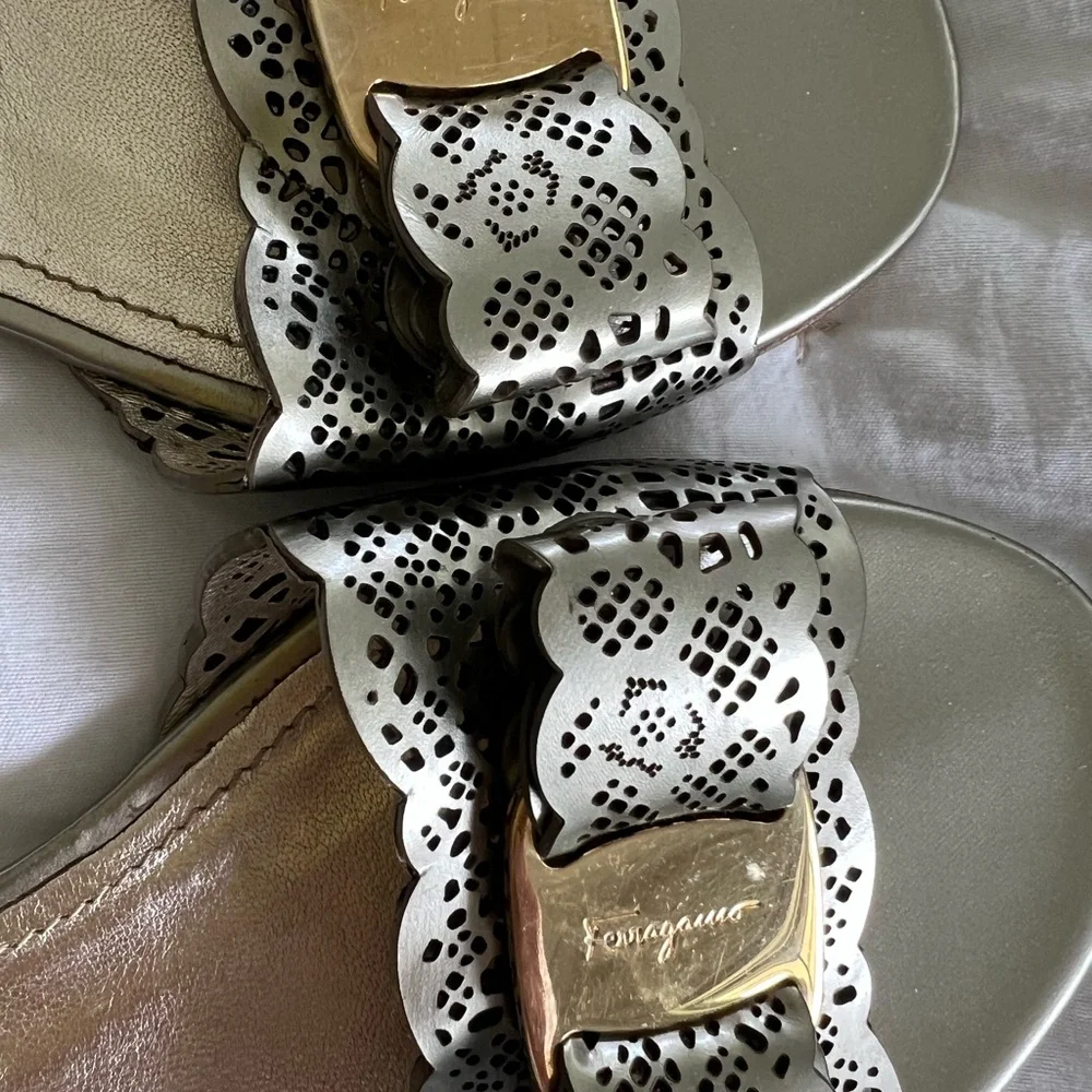 Salvatore Ferragamo Silver / Gold  Sandals - Picture 8 of 11
